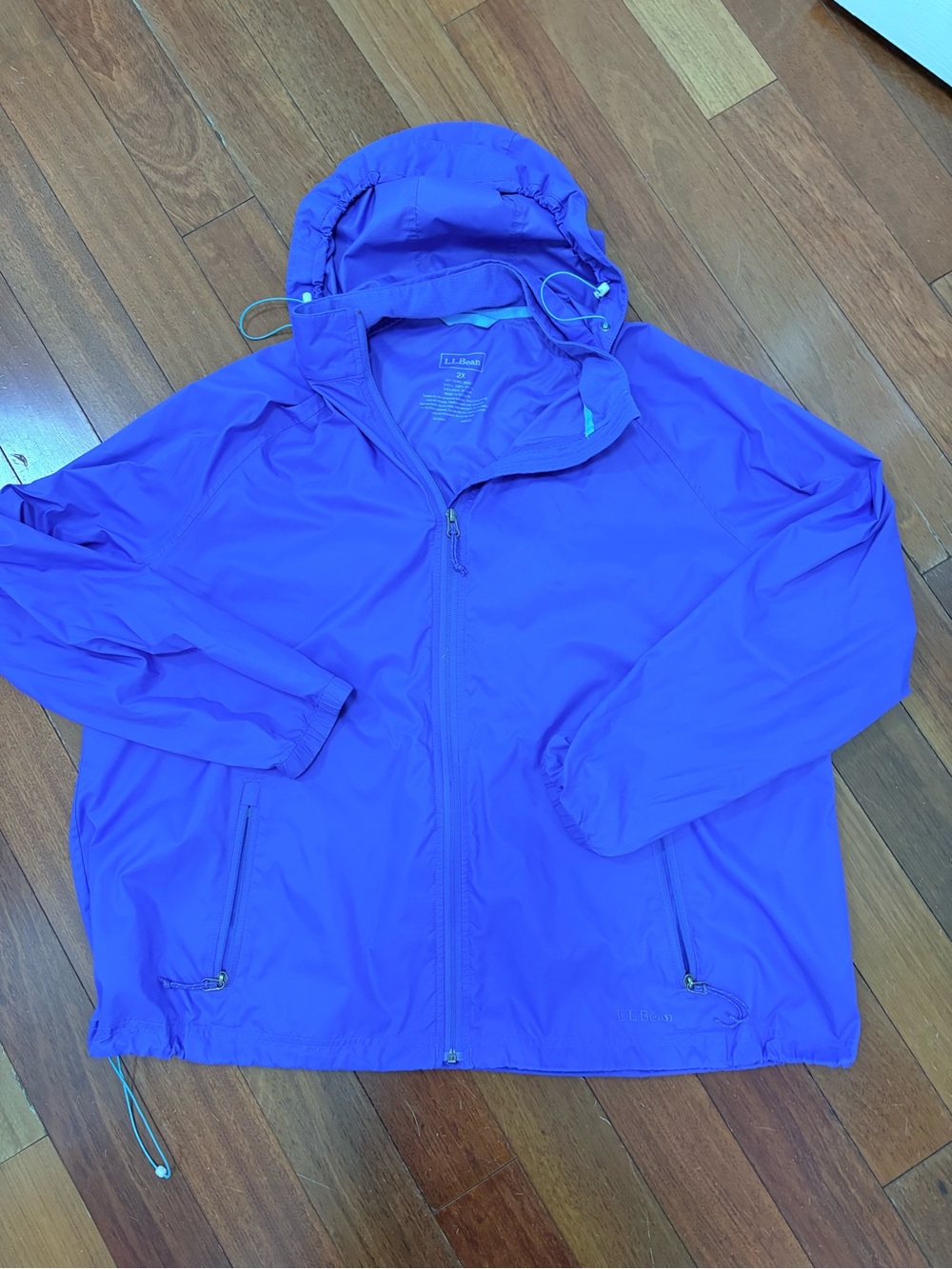 L.L. Bean women’s blue rain jacket windbreaker 2xl hooded full zip packable